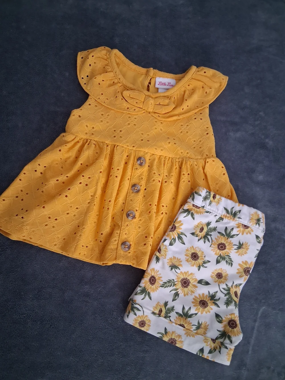Little Lass Yellow Lace Tank Top and Sunflower Shorts Set